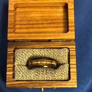 Deer Antler & Whiskey Barrel Wood Hammered Black Tungsten Men Wedding Ring 8mm